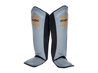 Kanong Real leather  Boxing Shin guards : Black and Grey